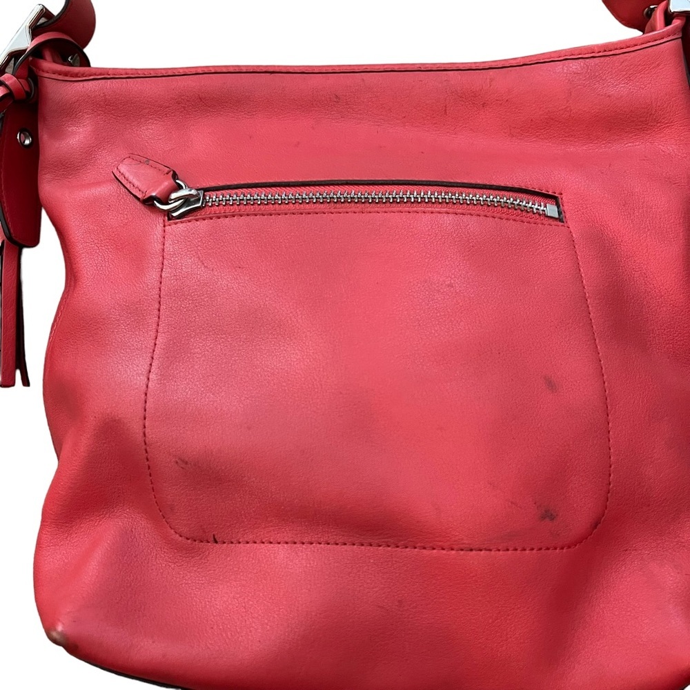Coach Red Leather Shoulder Zipper Bag Tassel - Picture 2 of 10
